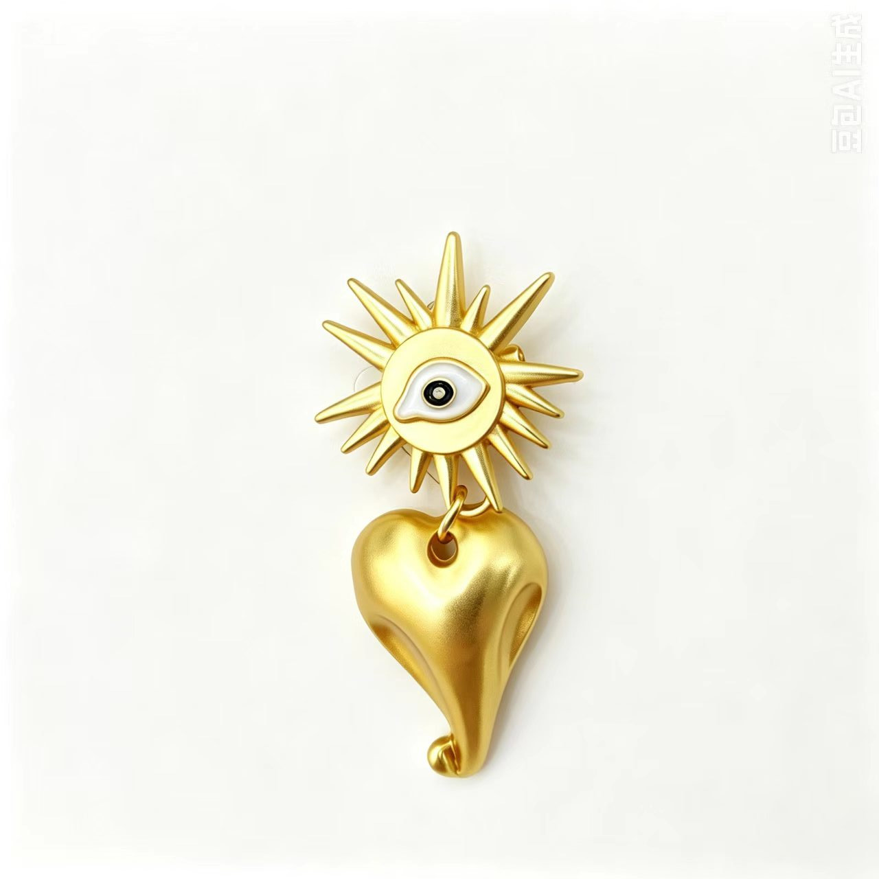 2026 wholesale sun eye heart matte gold-plated brooch, fashion jewelry pin