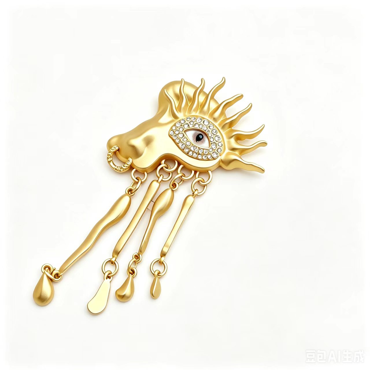 2026 wholesale rhinestone face tassel matte gold-plated brooch, fashion jewelry pin
